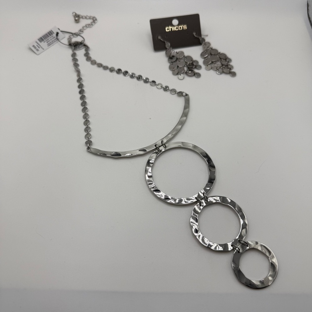 NWT Chico's Silver Tone Camryn Necklace and Earring Set